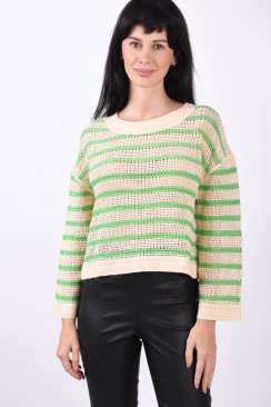 Pulover Dama Yas Yasmarloni Birch Stripes Green Bee